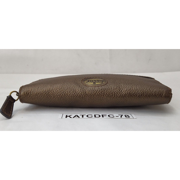 Fossil Metallic Brown Pebbled Leather Zip Around Credit Card ID Window Wallet - Picture 5 of 13